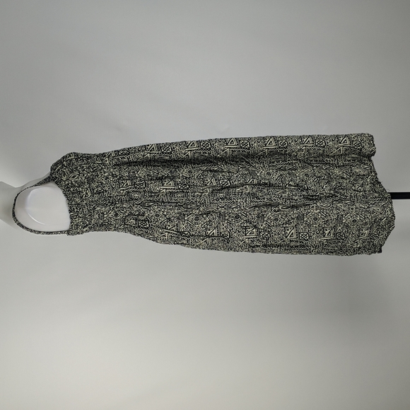 Women's Dress Size Large Black Cream Maxi Shirring Sleeveless Square Neckline - Picture 6 of 7